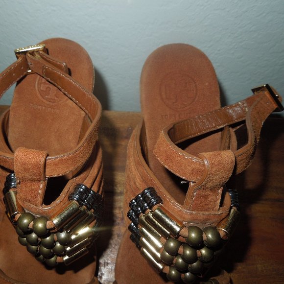 Tory Burch Beaded Cork Wedge Sandals 7 - Picture 6 of 7